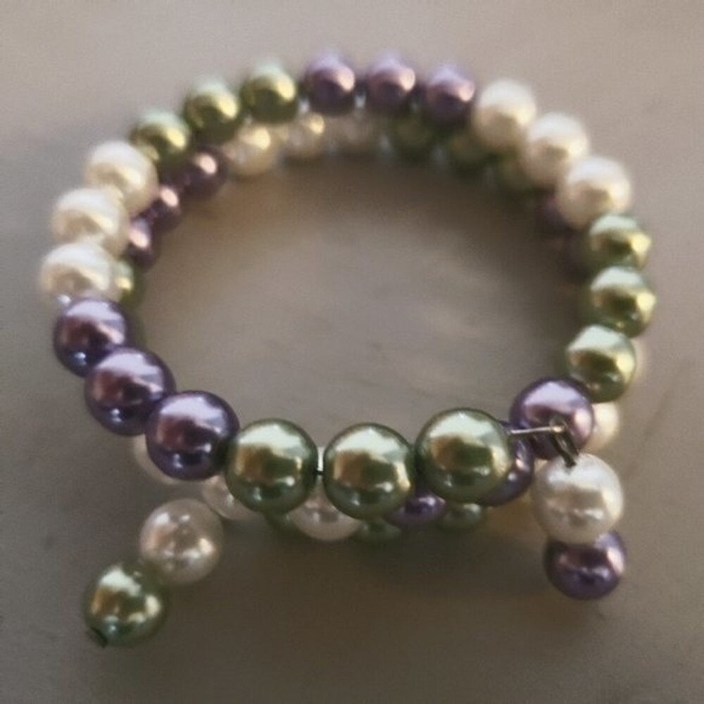Faux Pearl Purple Green White Memory Wire Bracelet Coquette Soft Girl Classy